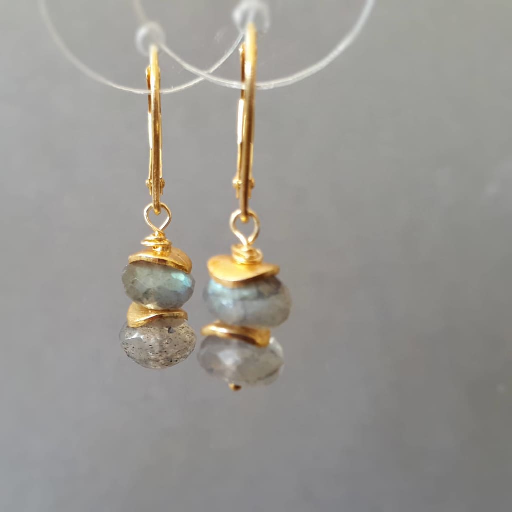 Labradorite dangle earrings in gold vermeil silver