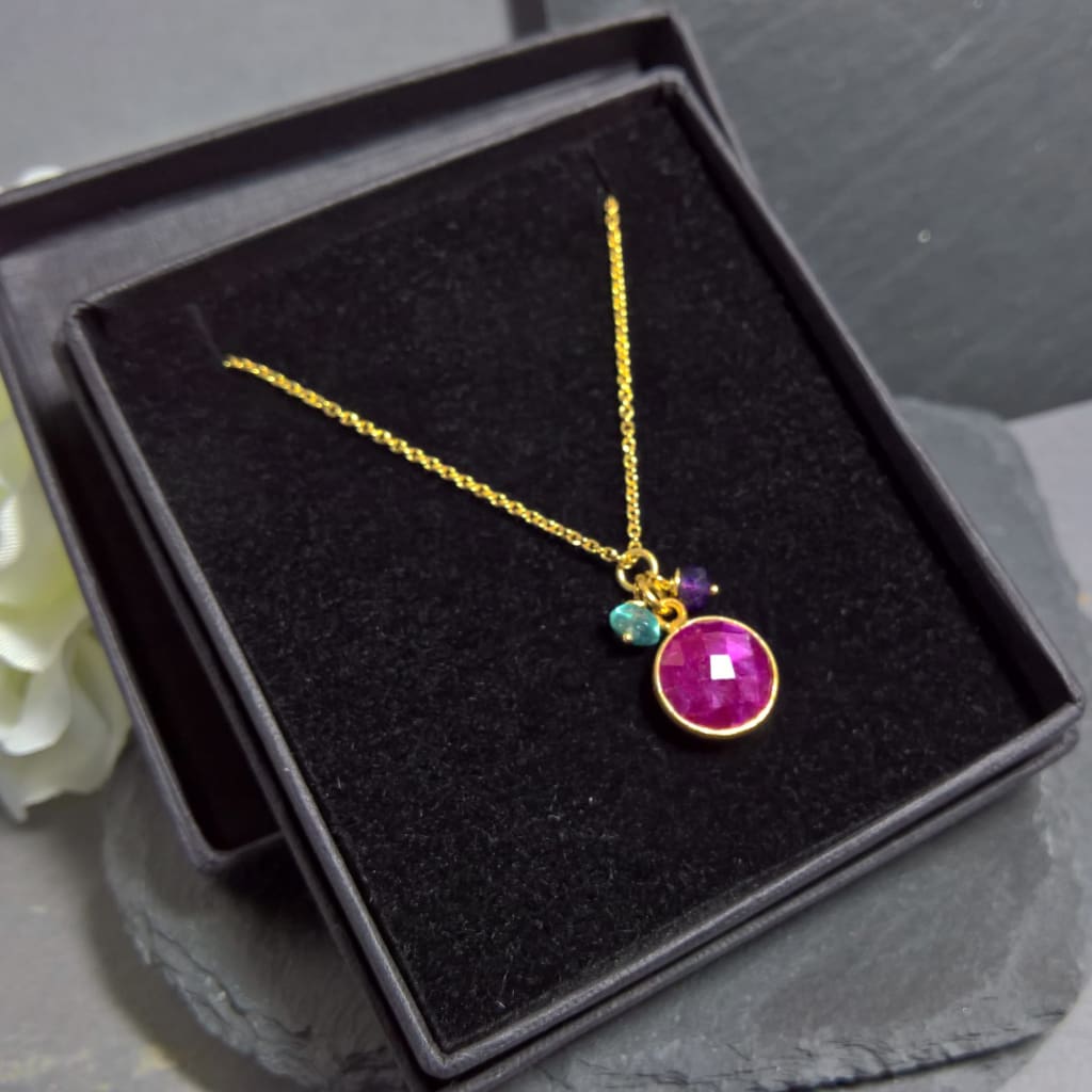 Ruby circle pendant necklace in gold vermeil silver