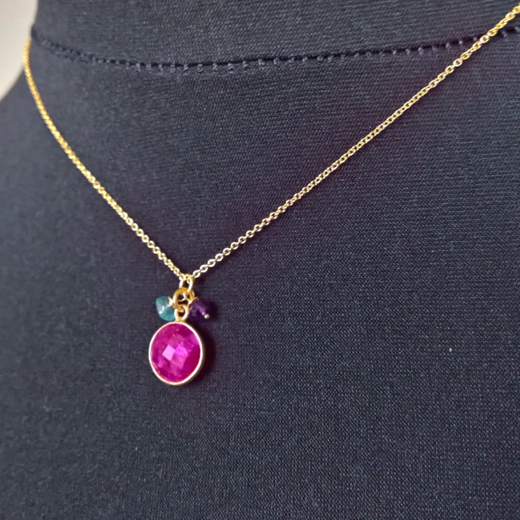 Ruby circle pendant necklace in gold vermeil silver
